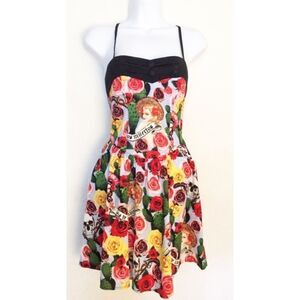 Hell Bunny Floral Pinup Fit Flare Dress Size XS
